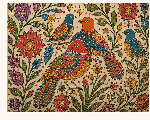 Madhubani folk art birds